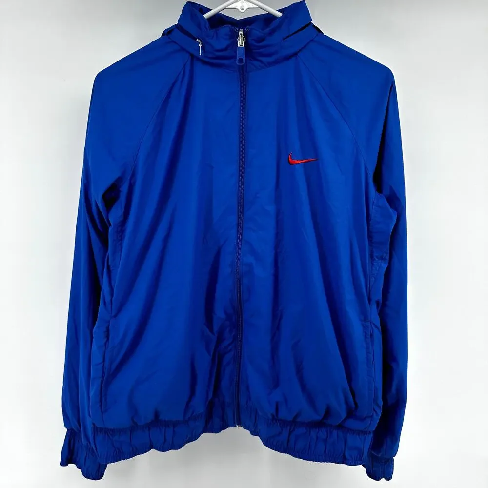 Nike Reversible Windbreaker Jacket Full Zip Logo Hidden Hood Royal Blue M